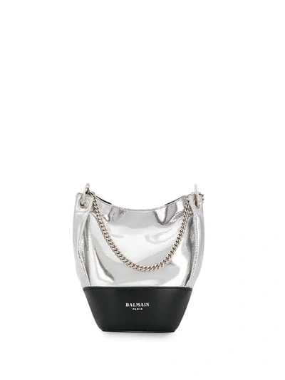 Shop Balmain Polygon Bucket Bag In Silver