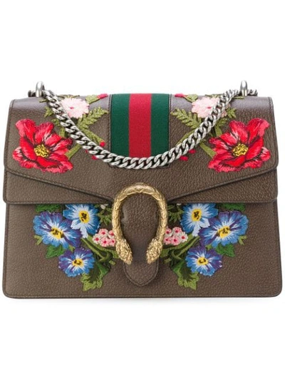 Shop Gucci Dionysus Embroidered Shoulder Bag In Brown