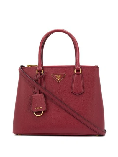 Shop Prada Logo Plaque Tote Bag In Red