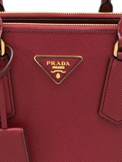 Shop Prada Logo Plaque Tote Bag In Red