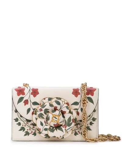 Shop Oscar De La Renta Mini Tro Print Shoulder Bag In White