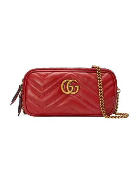 gg marmont leather mini chain bag red