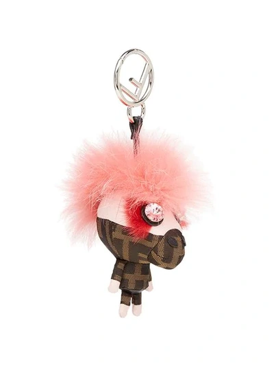 Shop Fendi 'space Monkey' Taschenanhänger Mit Pelzbesatz In Pink