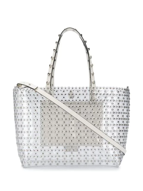 Red Valentino Studded Transparent Tote Bag In White | ModeSens