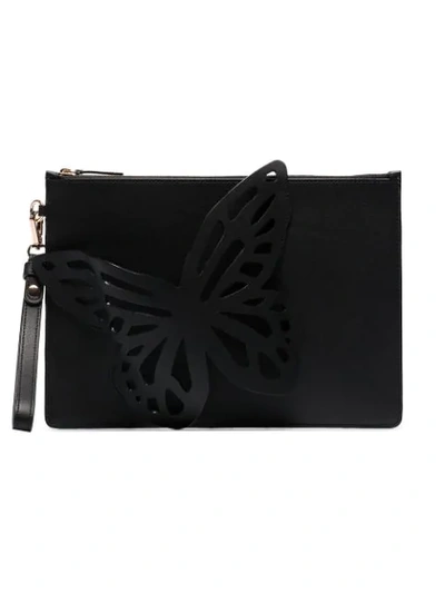 Shop Sophia Webster Black Flossy Butterfly Leather Clutch Bag