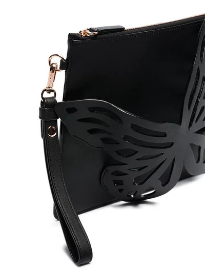 Shop Sophia Webster Black Flossy Butterfly Leather Clutch Bag