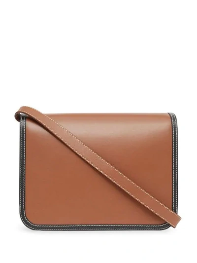 Shop Burberry Medium Two-tone Leather Tb Bag In Brown