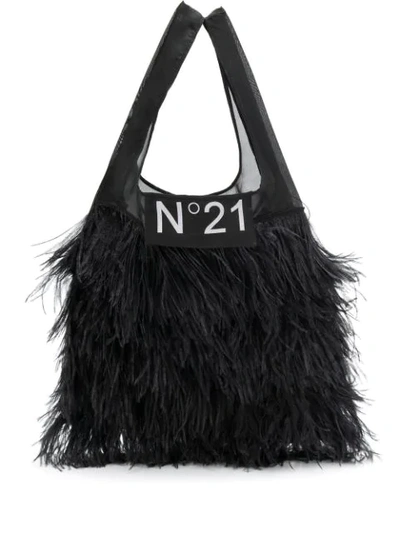Shop N°21 Classic Shopper With Feathers In Black
