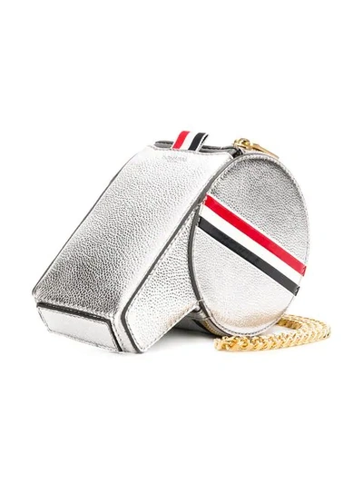 Shop Thom Browne Rwb Stripe Leather Whistle Bag In 045 Silver