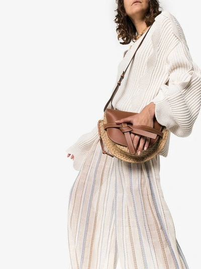 Shop Loewe Brown Gate Mini Leather And Raffia Shoulder Bag