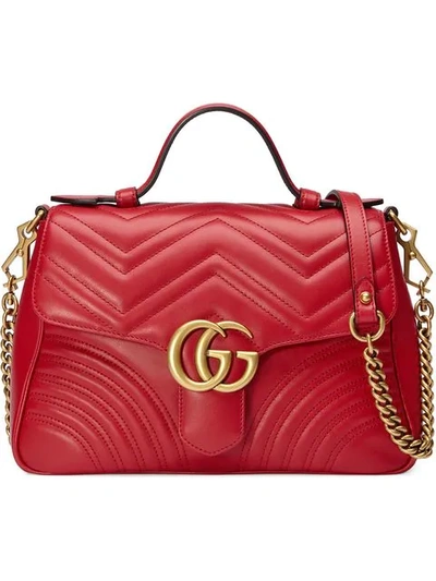 Shop Gucci Gg Marmont Small Top Handle Bag In Red
