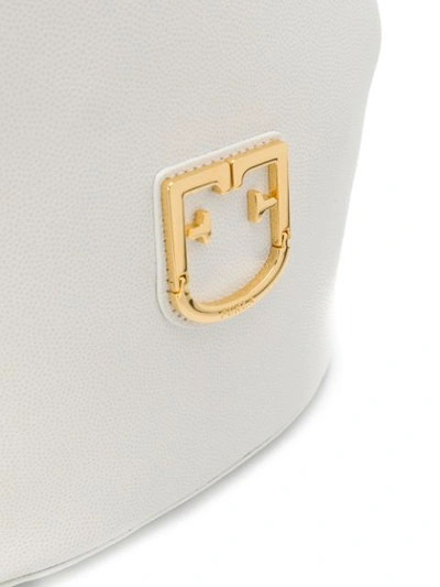Shop Furla Logo Plaque Bucket Bag - White