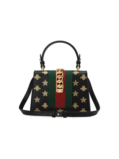 Shop Gucci Sylvie Bee Star Mini Leather Bag In Black