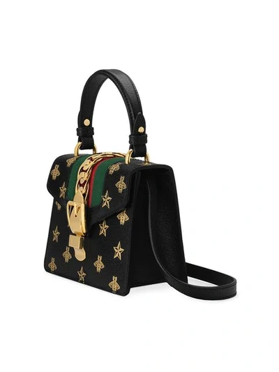 Shop Gucci Sylvie Bee Star Mini Leather Bag In Black