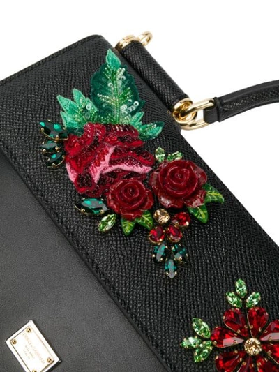 Shop Dolce & Gabbana Embellished Roses Handbag In Black