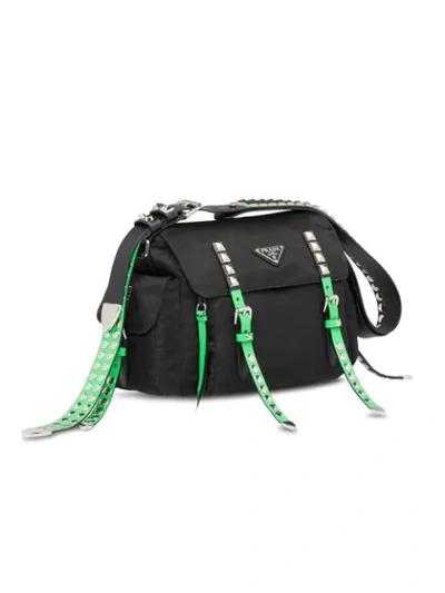 Shop Prada Stud Detail Shoulder Bag In Black
