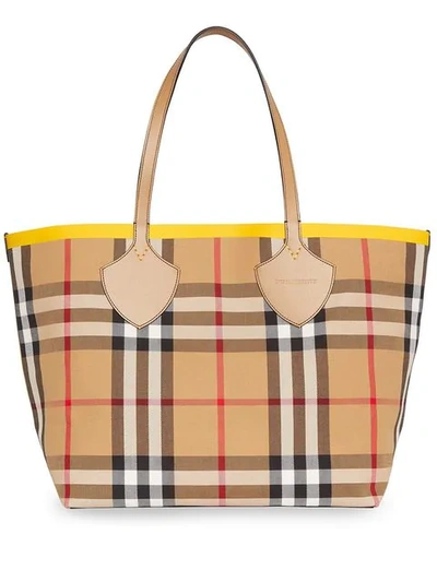 Shop Burberry Giant Check-print Tote In Brown