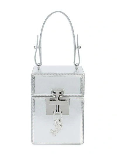 Shop Oscar De La Renta Mini Alibi Top Handle Box Bag In Grey