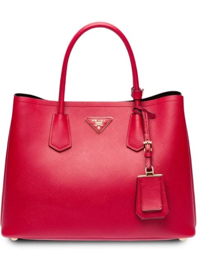 Shop Prada Double Tote Bag In Red