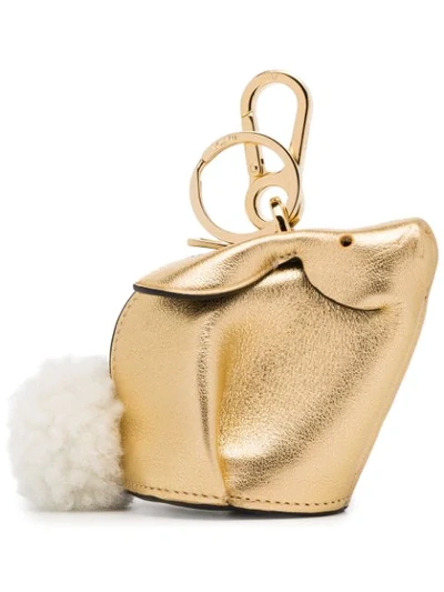 Shop Loewe Gold Metallic Bunny Leather Shearling Tail Bag Charm