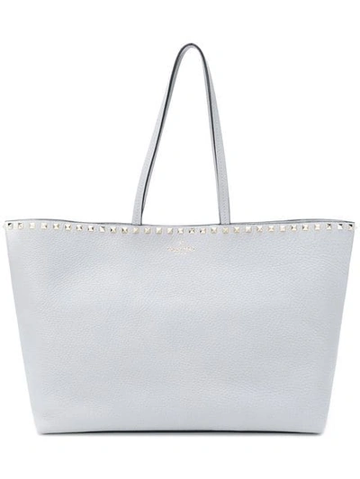 Shop Valentino Garavani Rockstud Shopper Tote In Grey