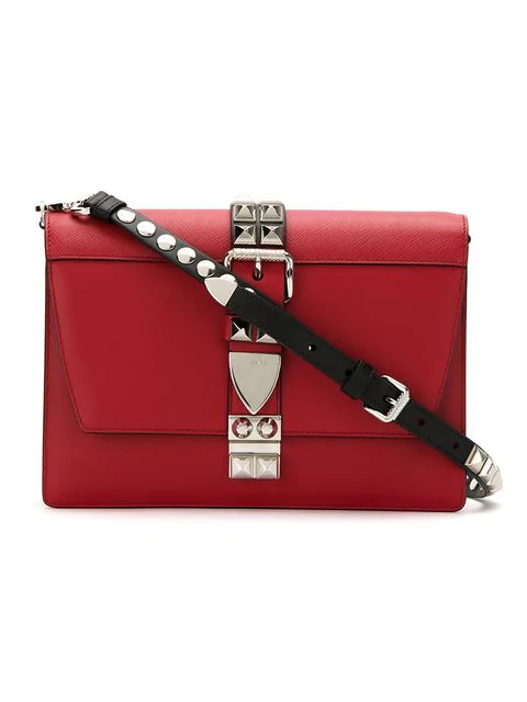 Prada Elektra Studded Leather Shoulder Bag In Red | ModeSens