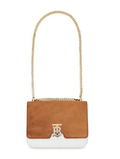 Shop Burberry Medium Two-tone Leather And Suede Tb Bag In White