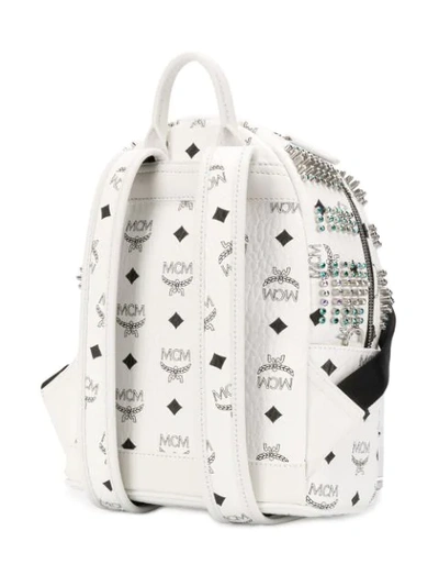 Shop Mcm Embellished Monogram Backpack - White