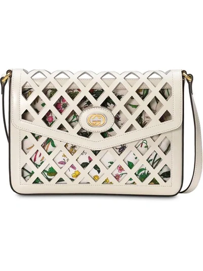 Shop Gucci Medium Cutout Leather Shoulder Bag In White