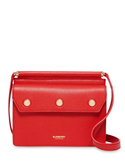 Shop Burberry Mini Leather Title Bag In Red