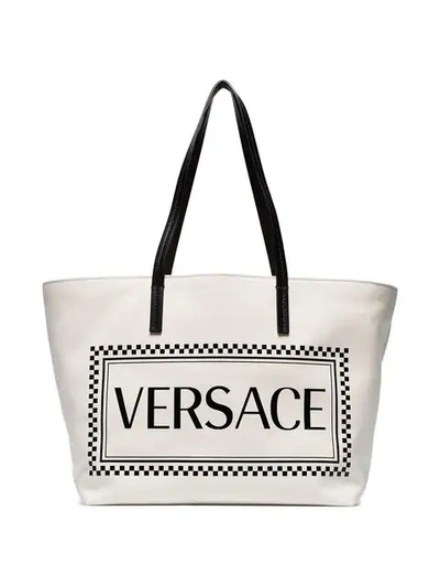 Shop Versace White Logo-print Tote Bag