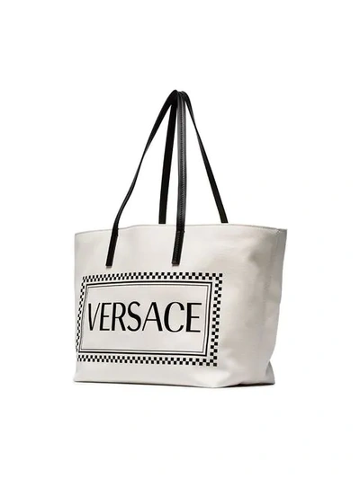 Shop Versace White Logo-print Tote Bag