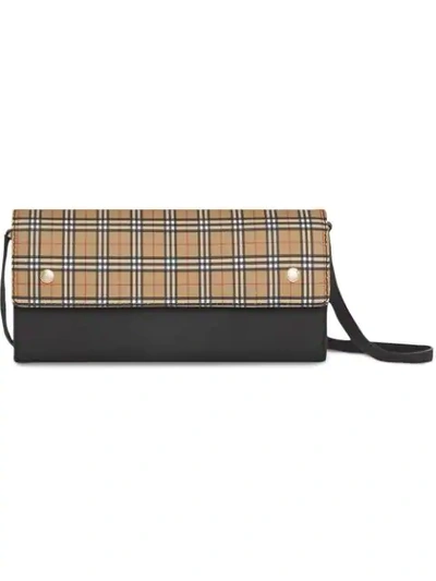 Shop Burberry Small Scale Check Wallet With Detachable Strap In Yellow