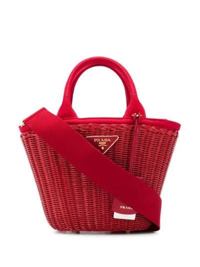 Shop Prada Middolino Woven Basket Bag In Red