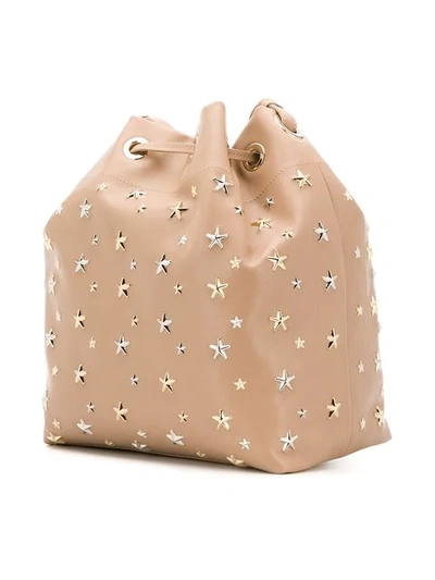 Shop Jimmy Choo Star Studded Bucket Bag In Nude/silver/gold Metallic Mix