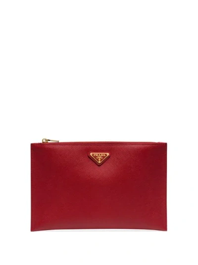 Shop Prada Logo Clutch Bag - Rot In Red