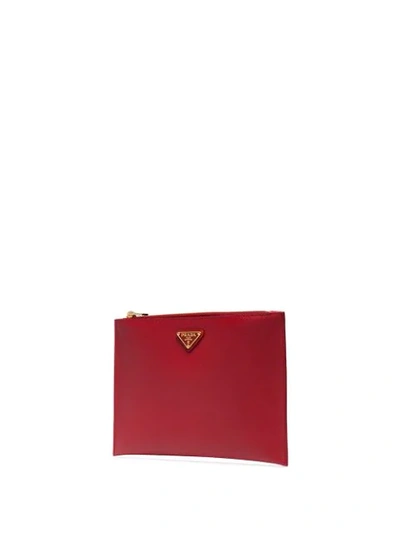 Shop Prada Logo Clutch Bag - Rot In Red