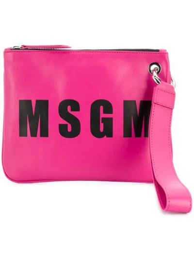 Shop Msgm Logo Clutch In Pink