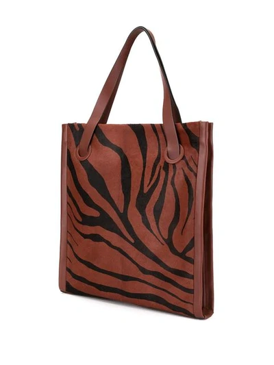 Shop Roberto Cavalli Zebra Stripe Shopper Tote Bag In Brown