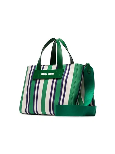 MIU MIU GREEN LARGE STRIPED CANVAS TOTE BAG - 绿色