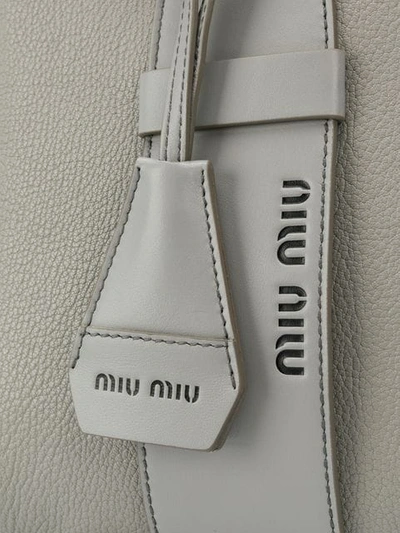 Shop Miu Miu Madras Tote In Grey