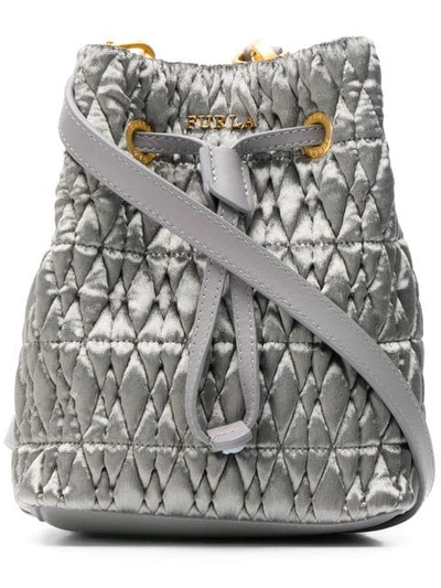 Shop Furla Stasy Cometa Small Velvet Bag In Grey