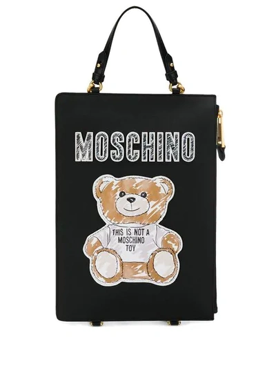 Shop Moschino Teddy Bear Clutch Backpack In 2555 Nero