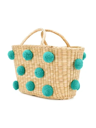 Shop Nannacay Woven Pom Pom Bag In Neutrals