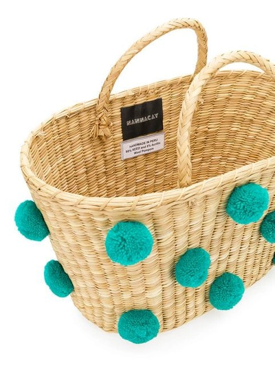 Shop Nannacay Woven Pom Pom Bag In Neutrals