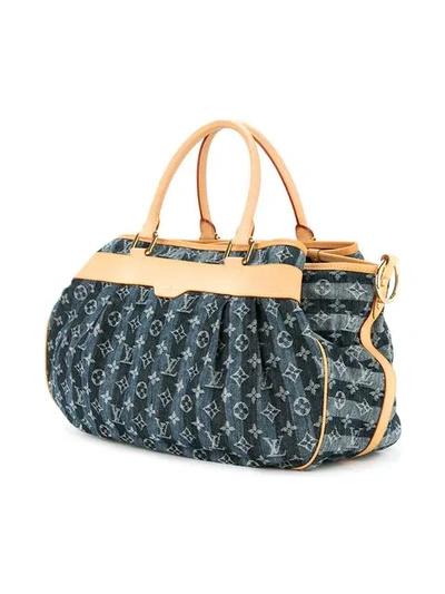 Pre-owned Louis Vuitton Cabas Raye Gm 2way Hand Bag Monogram Denim In Blue