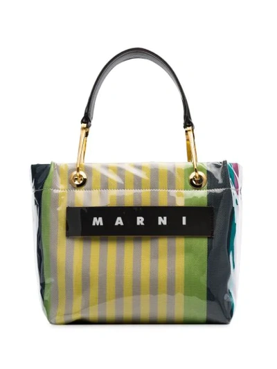 Shop Marni Striped Glossy Grip Tote Bag In Stc37 Multicoloured