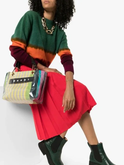 Shop Marni Striped Glossy Grip Tote Bag In Stc37 Multicoloured