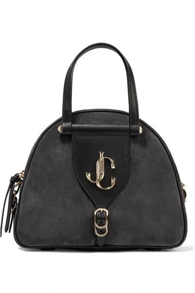 Shop Jimmy Choo Varenne Leather-trimmed Suede Tote In Charcoal