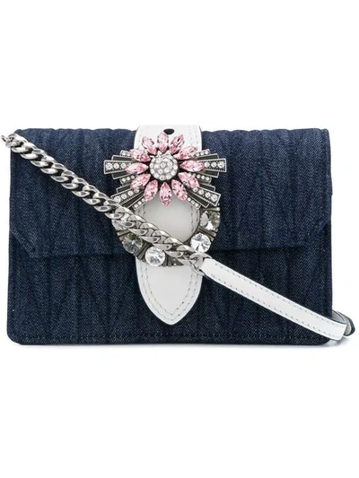 Shop Miu Miu Embellished Shoulder Bag In Blue